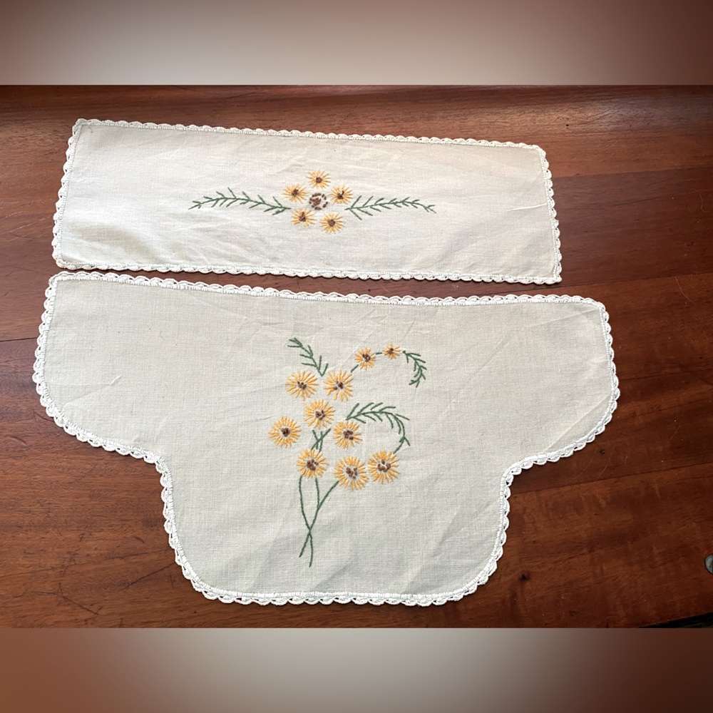 Vintage hand embroidered dresser scarf